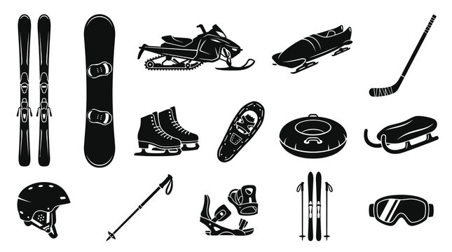 Winter Sports Equipment Icons - Black and White Vector Icons