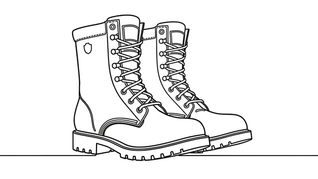 Pair of military boots illustration white background.