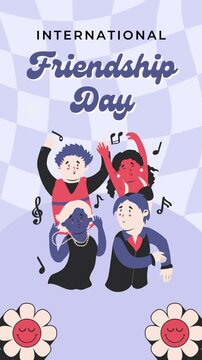 Friendship Day Purple Red Pop Retro Style Illustrative Greeting Video Story