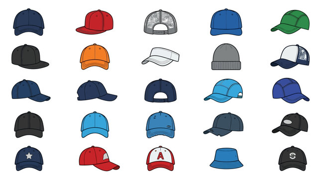 Variety of colorful baseball caps.
