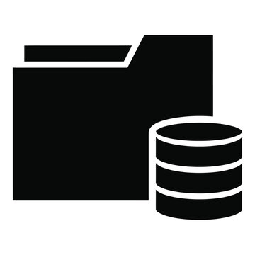 Black folder icon with database cylinder symbol on white background icon