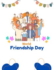 Fototapeta premium Friendship Day Blue Orange Illustration Greeting Poster
