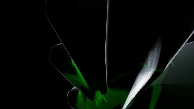 Abstract dark background with smooth flowing green light lines and soft elegant curves for design