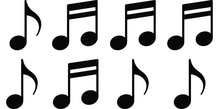 musical note icons featuring music notation symbols, audio elements, melody graphics, rhythm signs, and vector design resources