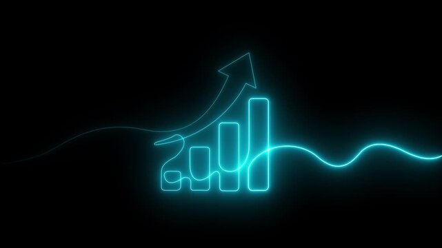 Growing graph in continuous line drawing style. Line art business chart business growth, growth chart, line graph, upward arrow, financial growth profit finance seamless loop, 4k, presentation..