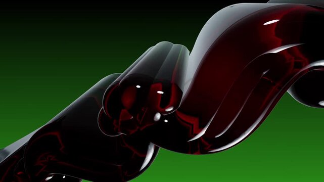 Abstract dark green glass swirl shape with smooth shiny surface and fluid motion on white background