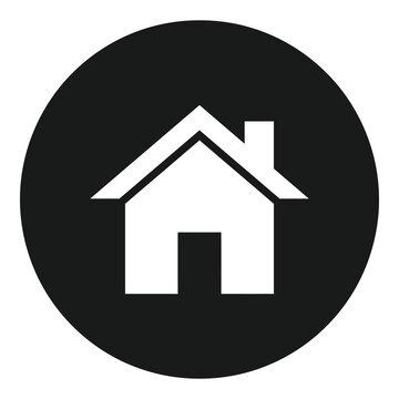 Simple white house icon on a dark gray circular background icon