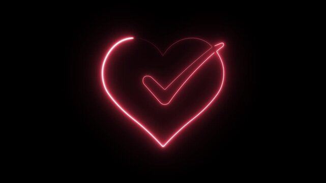 Heart checkmark neon red glowing energy icon loop 4k animation video