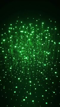 Green technology abstract digital network glowing data fiber optic light particles futuristic connection innovation modern science sphere cloud energy depth