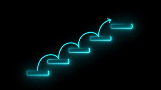 Rising arrow on staircase, increasing business black background, Stairs with Upward Arrow Animation Success 4K Motion Graphic...