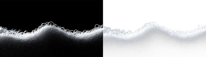 Foam curls form on the surface of liquid with bubbles floating in clear space during a close-up shot © Liubov