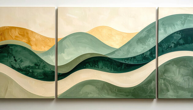 Abstract flowing shape muted sage green warm cream smooth gradient wall art geometric shape wave pattern decorative panel