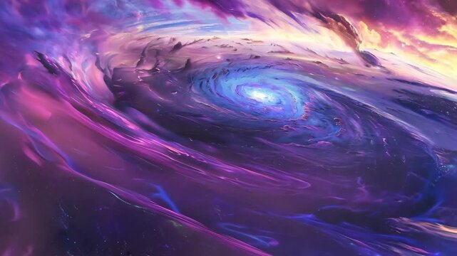 Swirling purple galaxy spiral glowing in deep space, cosmic vortex mystery, celestial astronomy wonder, stellar fantasy backdrop, dramatic universe design.