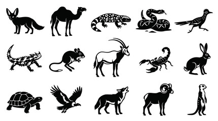 Obraz premium Desert Animals Silhouette Collection - Black White Vector Art