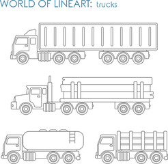 Modern vehicle outline icon collection showcasing cargo truck sports car biplane motorbike bicycle and delivery trailer vector © Gobindo