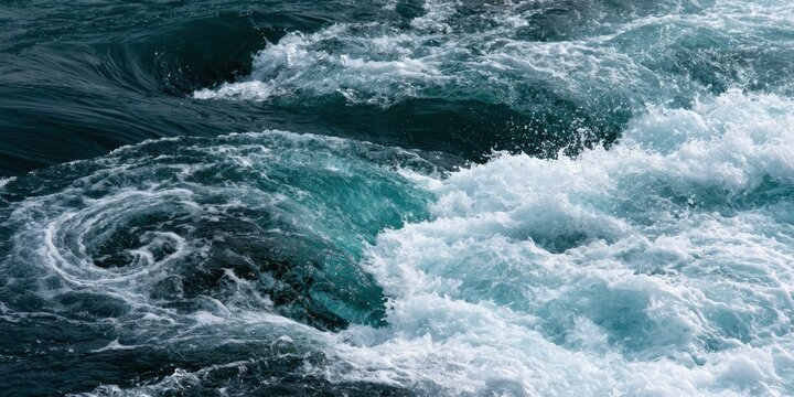 Turbulent ocean waves swirling with foam and spray