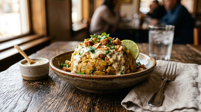 Puerto Rican mofongo with garlic sauce