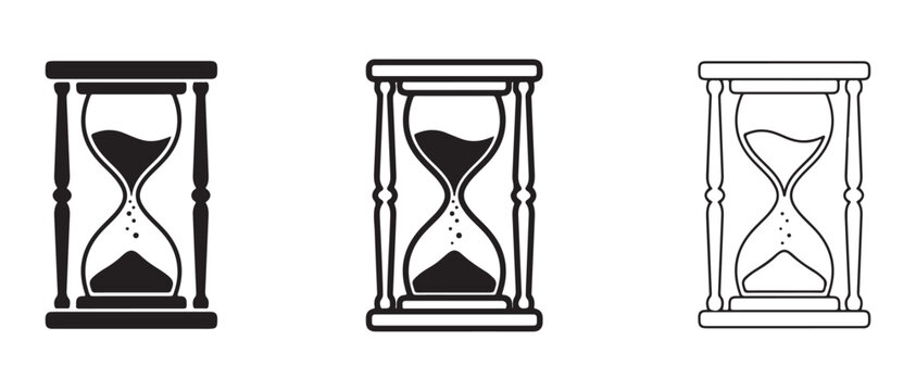 Hourglass icons in different styles isolated on white background for time and countdown concepts