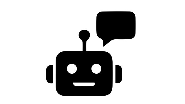 Robot icon, chat bot symbol, black illustration, communication sign, vector graphics