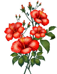 hibiscus flower illustration isolated on white background. Tropical floral element for wedding invitation, cards, and packaging design. © khampeng