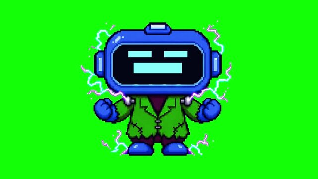 Halloween Frankenstein Robot Pixel Art Green Screen Animation - Monster Dance