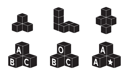 Children alphabet block icons in isometric view featuring letters a b c and star shapes for early education. © Sohanur