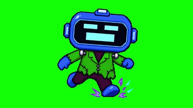 Halloween Frankenstein Robot Pixel Art Green Screen Animation - Waiting for Order