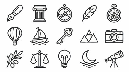 Collection of minimalist line art icons for various themes. © Faiz