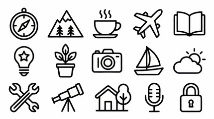 Collection of minimalist line art icons for various themes. © Faiz