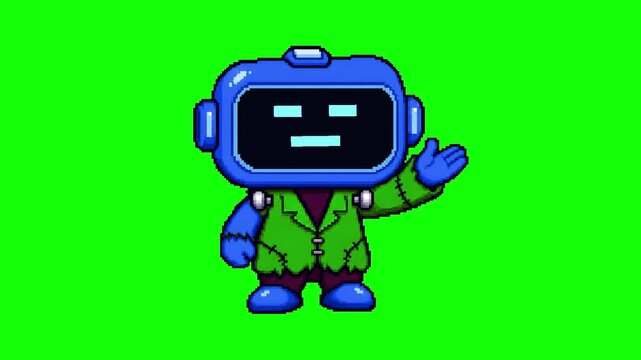 Halloween Frankenstein Robot Pixel Art Green Screen Animation - Sold Out