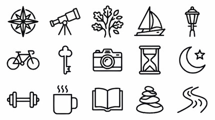 Collection of minimalistic line art icons for various themes. © Faiz