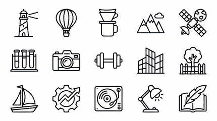 Collection of minimalist line art icons for various themes. © Faiz