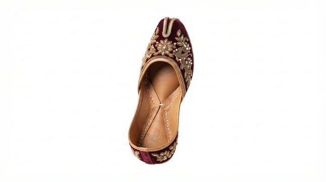 Elegant maroon and gold embroidered jutti shoe