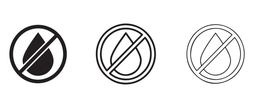 No water signs icons set  forbidden liquid symbols  prohibition signs