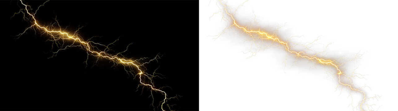 Bright yellow lightning bolt on transparent background for design or educational use
