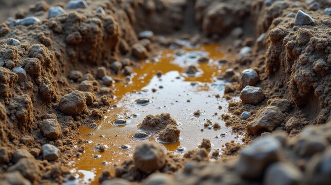 Suelo de obra mezclado con residuos qu&iacute;micos, manchas de combustible y desechos industriales