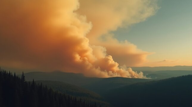 Incendio forestal que genera enormes nubes de humo que se extienden por el horizonte
