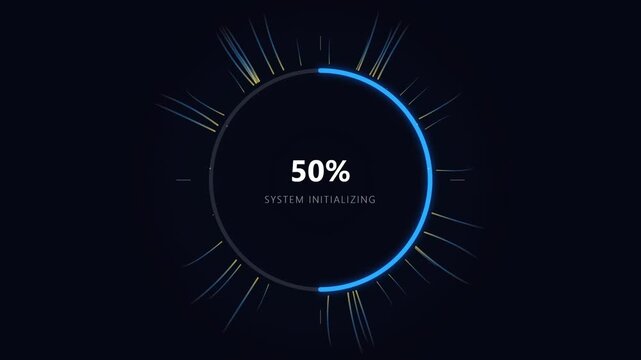 Digital circular loading progress bar with system initializing text