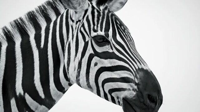 Close up portrait of zebra face on white background.