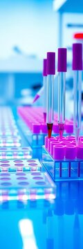 pipettes and microtiter plates arranged on a blue-tinted laboratory bench, ||blue, experiment