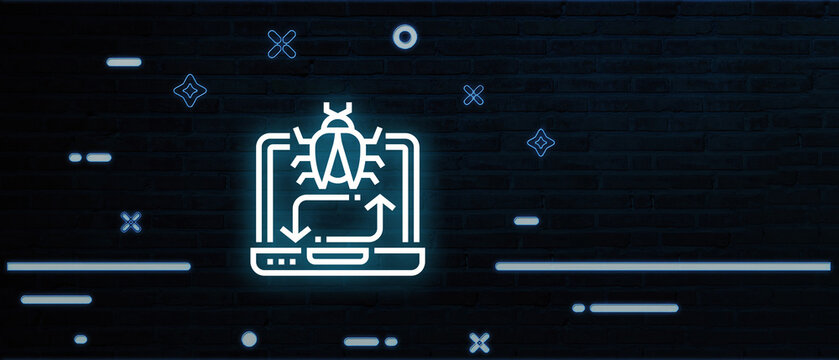 Neon shopping bag icon with a code bracket symbol, representing e-commerce web development and online store programming