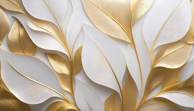 Abstract Subtle And Elegant Background Of Thin White And Gold Leaves Smooth And Elegant Leaf Texture Vertical Wallpaper Design