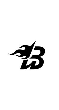Dynamic Black and White Logo Design with Flame Element.
