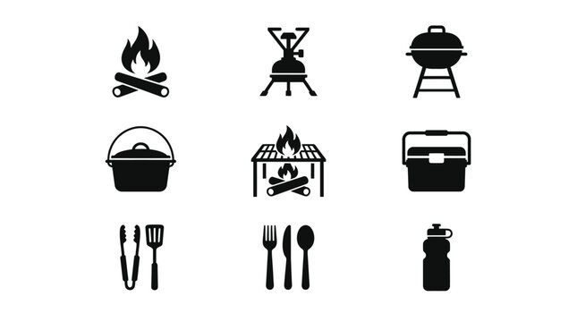 Black and white barbecue icons set.