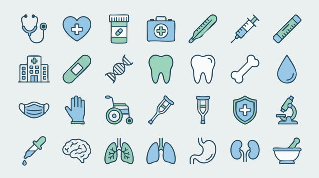 Medical and Healthcare Icons Set for Modern Medicine and Health Services