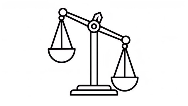 Black and white balance scale icon representing legal justice and fair judgment for law and equality concepts