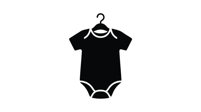 Black baby onesie romper hanging on hook isolated on white background