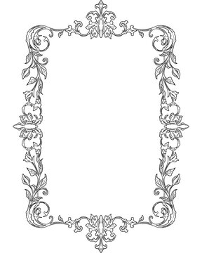 Vintage Scrollwork Ornamental Border and Decorative Frame Line Art Illustration