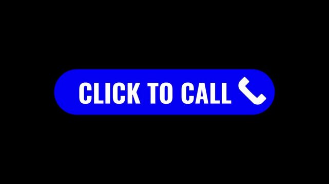 Click to call button sign animation on transparent background, calling sign with mouse click icon animated with alpha channel.