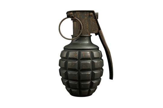 Hand grenade symbolizing combat, danger weapon, war, military conflict, and explosive power on transparent background